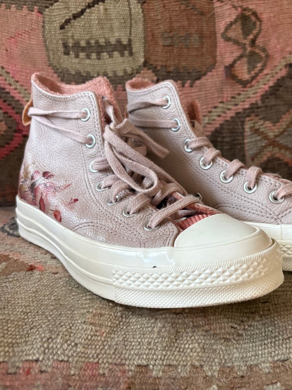 Upcycled Floral High-Top Sneakers | Hand-Embellished Converse Shoes | Women’s 8